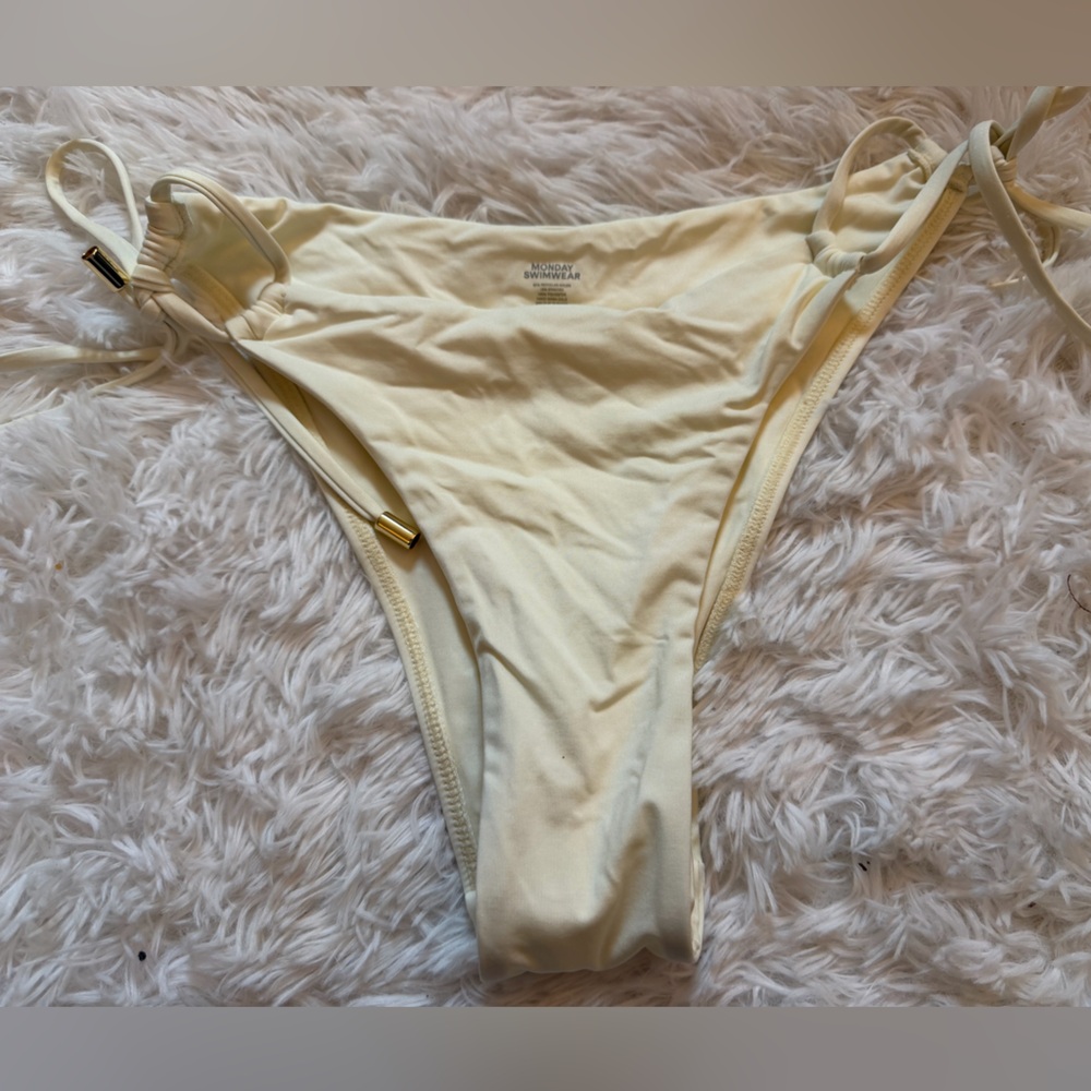 Monday Swimwear Pale Yellow Bikini Bottom with Subtle Logo